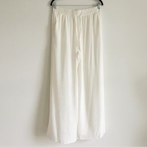 Abercrombie & Fitch White Crinkle Textured Pull-On Wide Leg Pant